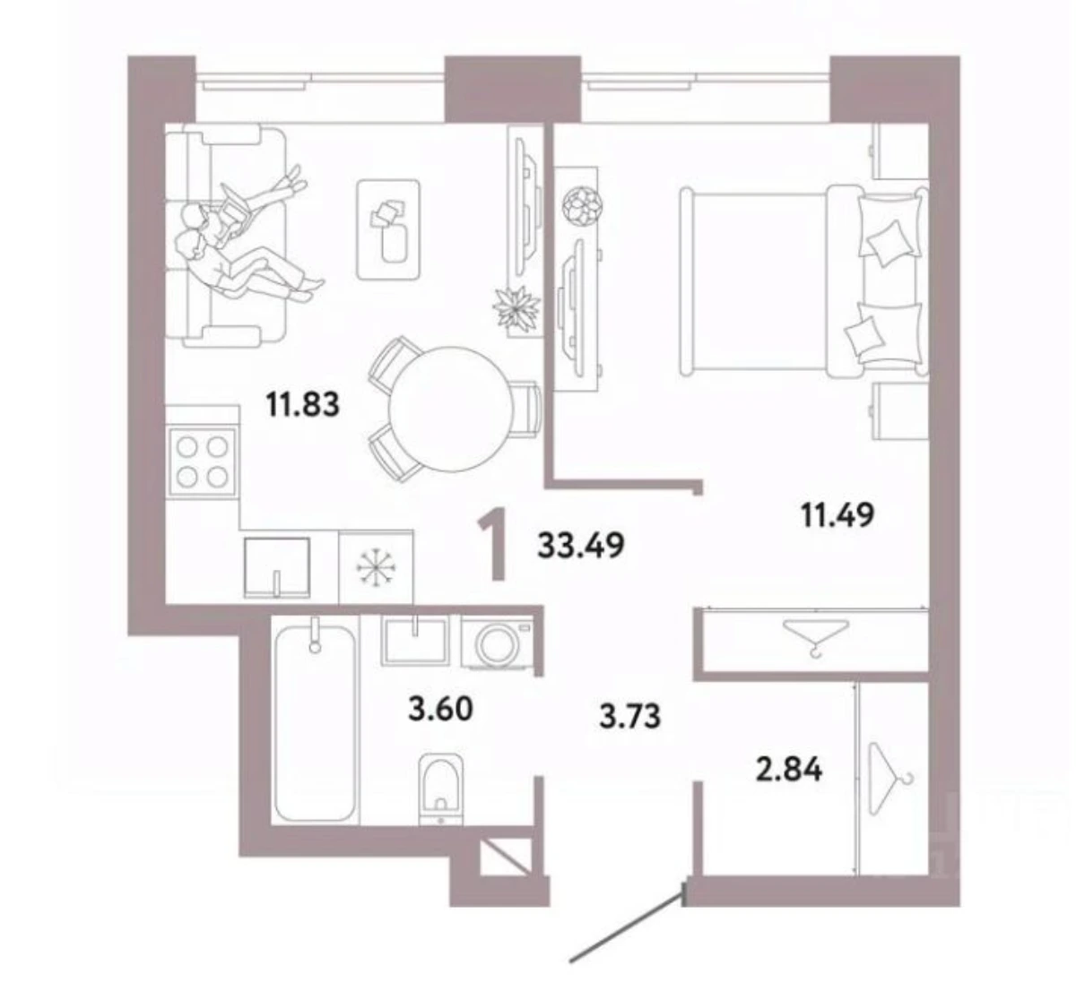 1-комнатные квартиры от 33 м² — 25,3 млн ₽