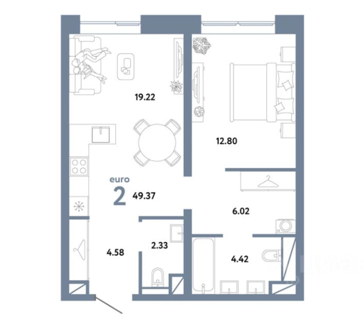 2-комнатные квартиры от 49 м² — 28,5 млн ₽
