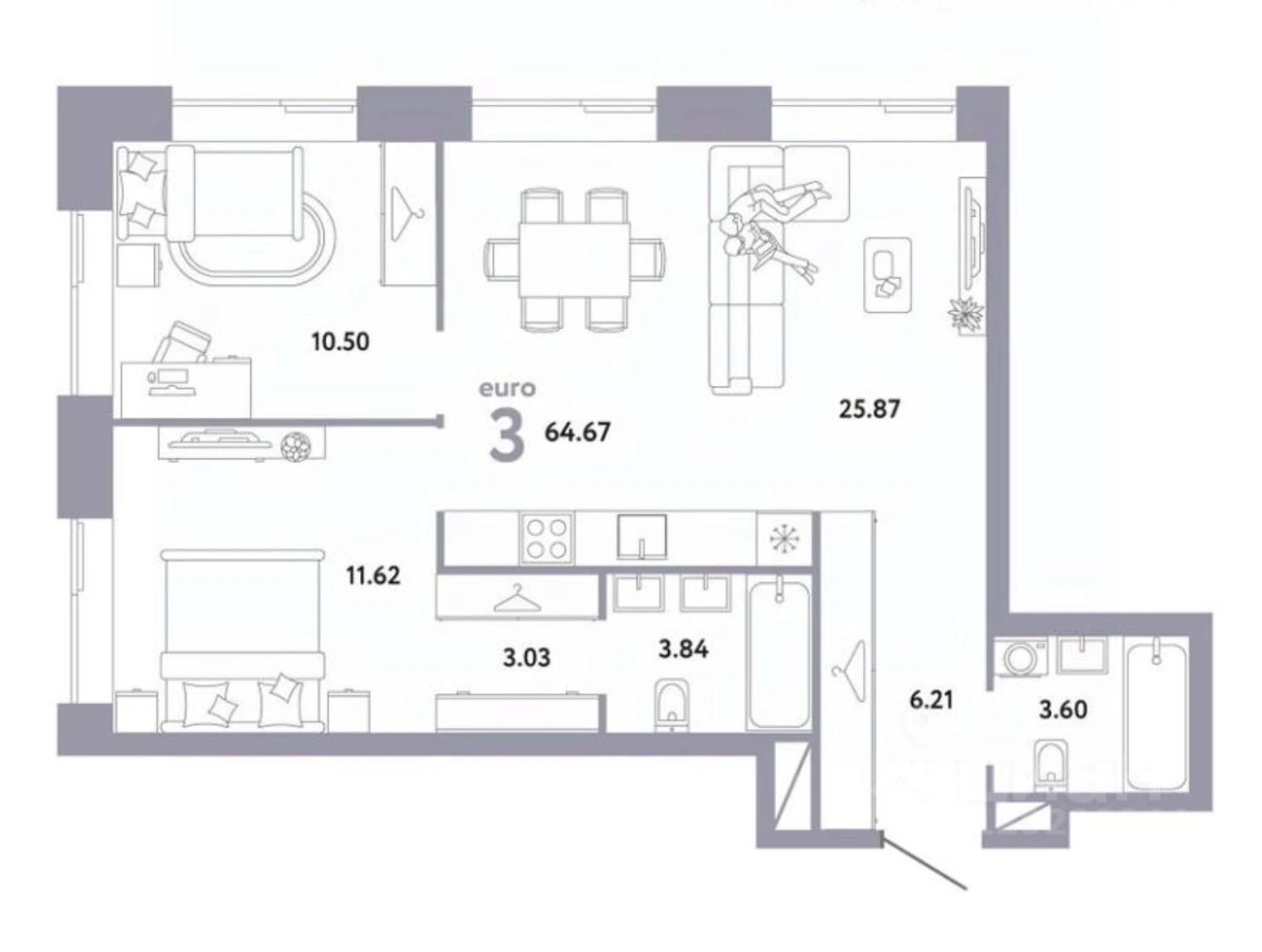 3-комнатные квартиры от 64 м² — 35,9 млн ₽